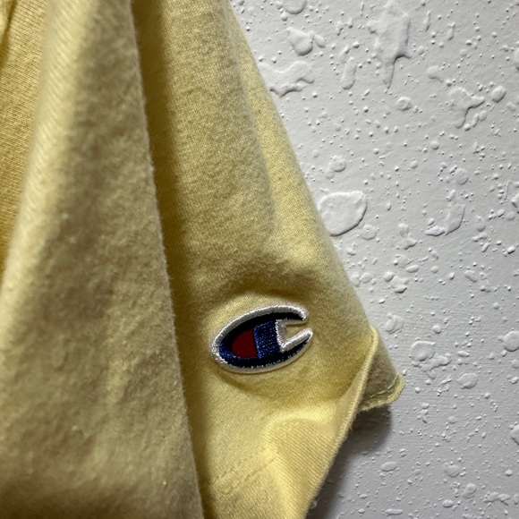 Champion Crop Top Tee Yellow Teal Logo Short Sleeve Athletic Shirt XL - Picture 4 of 7